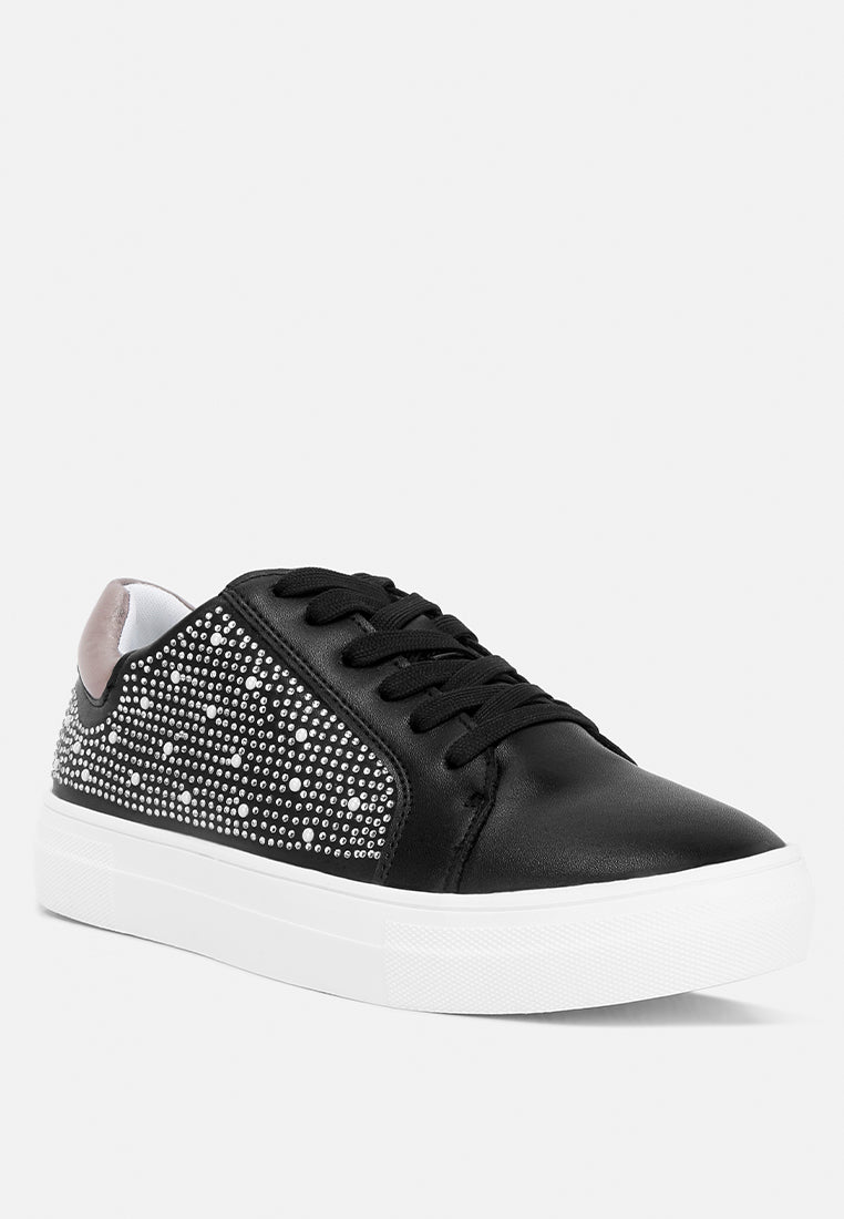 rhinestone & pearl embellished sneakers#color_black