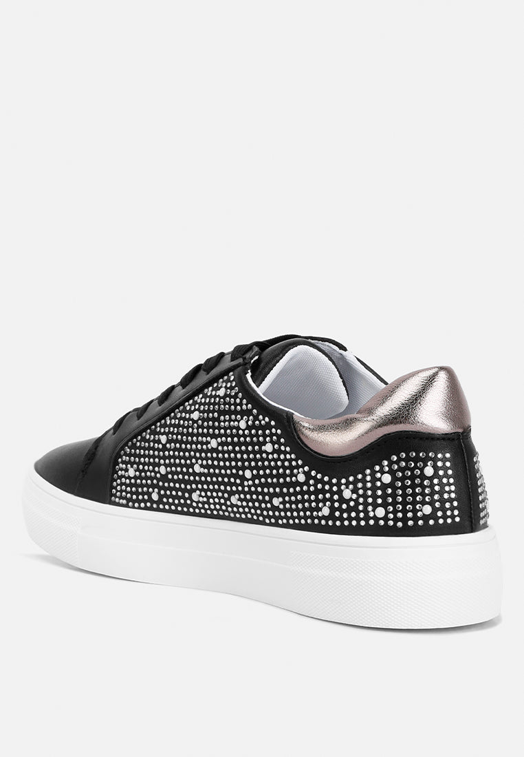 rhinestone & pearl embellished sneakers#color_black