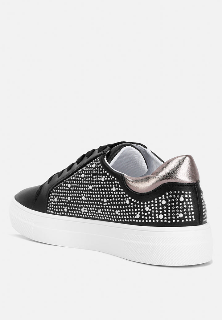 rhinestone & pearl embellished sneakers#color_black