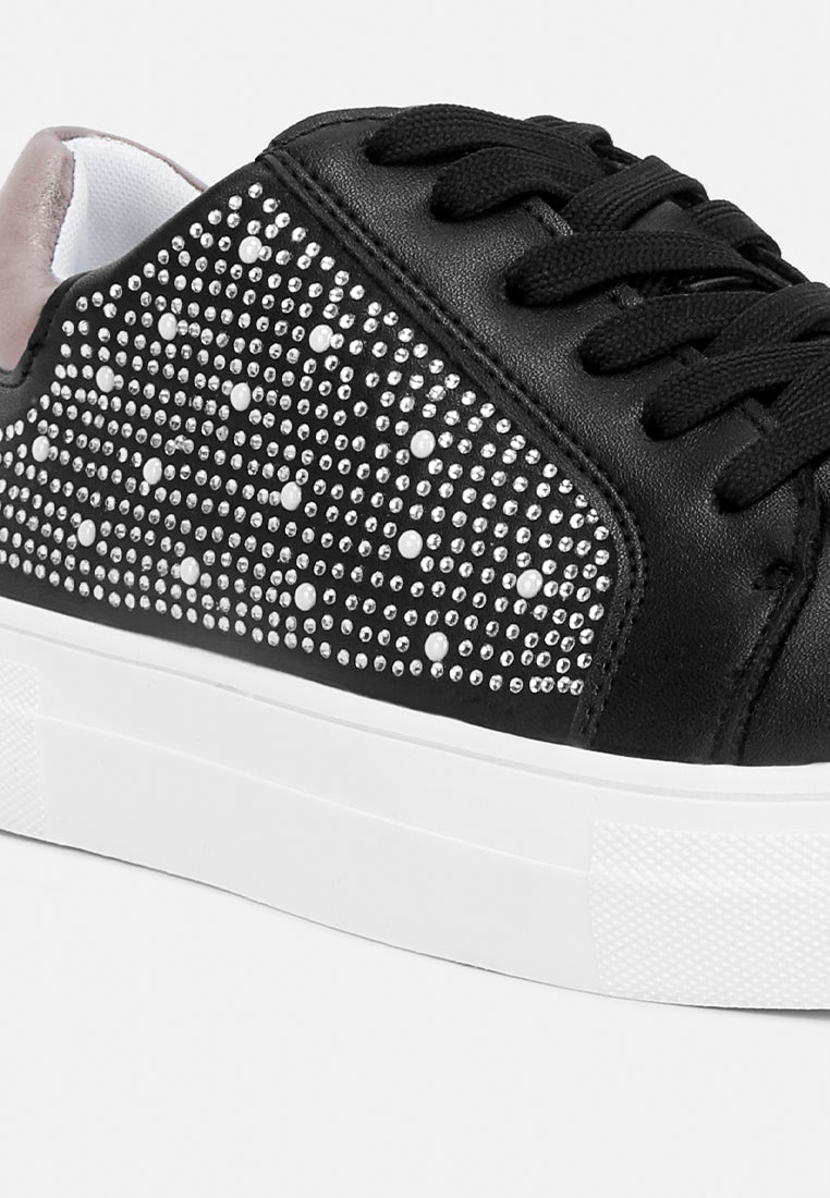 rhinestone & pearl embellished sneakers#color_black