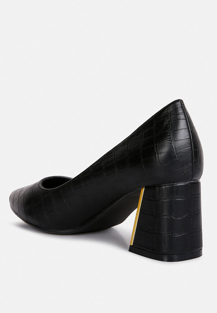 women croc block heel pump shoes#color_black