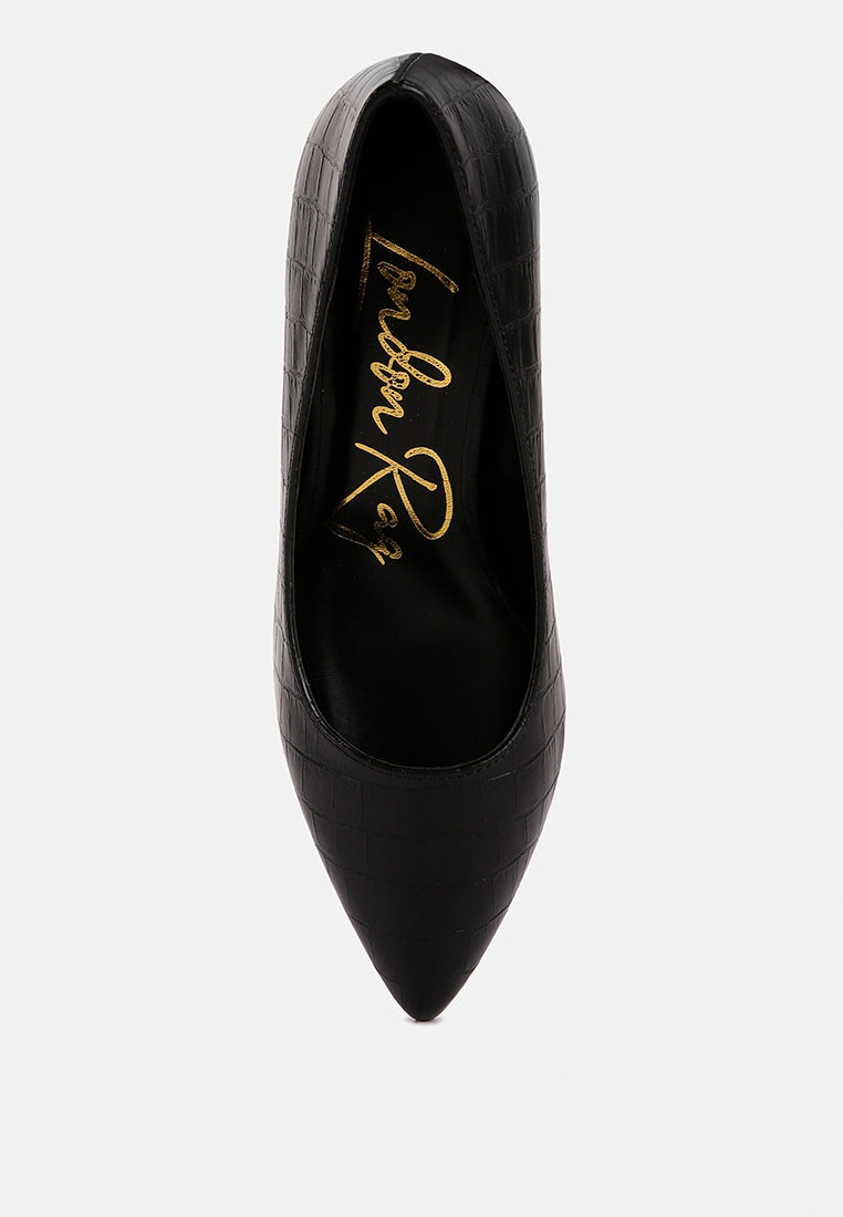 women croc block heel pump shoes#color_black