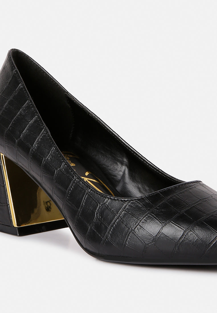 women croc block heel pump shoes#color_black
