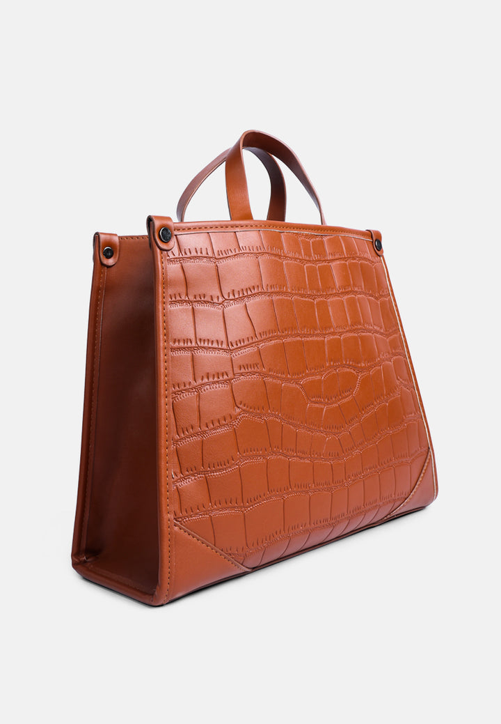 croco hand bag#color_brown