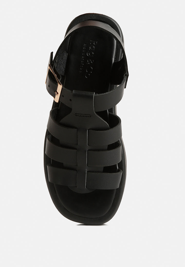 Women Genuine Leather Gladiator Flatform Sandals