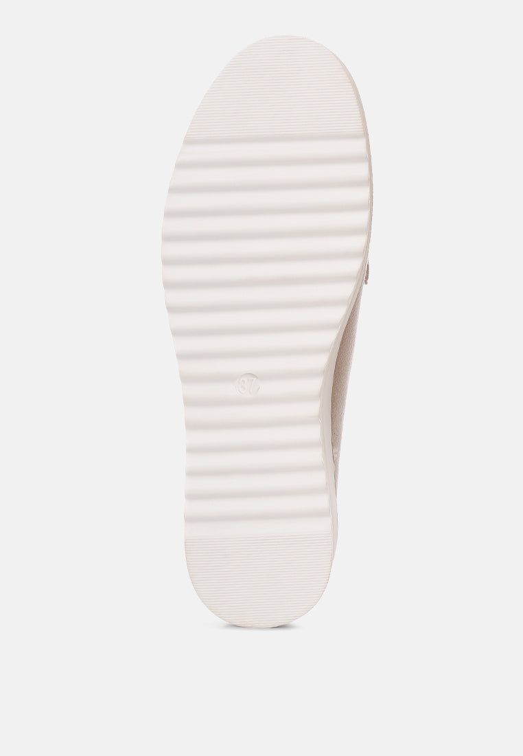 women platform lug sole tassel loafers#color_beige