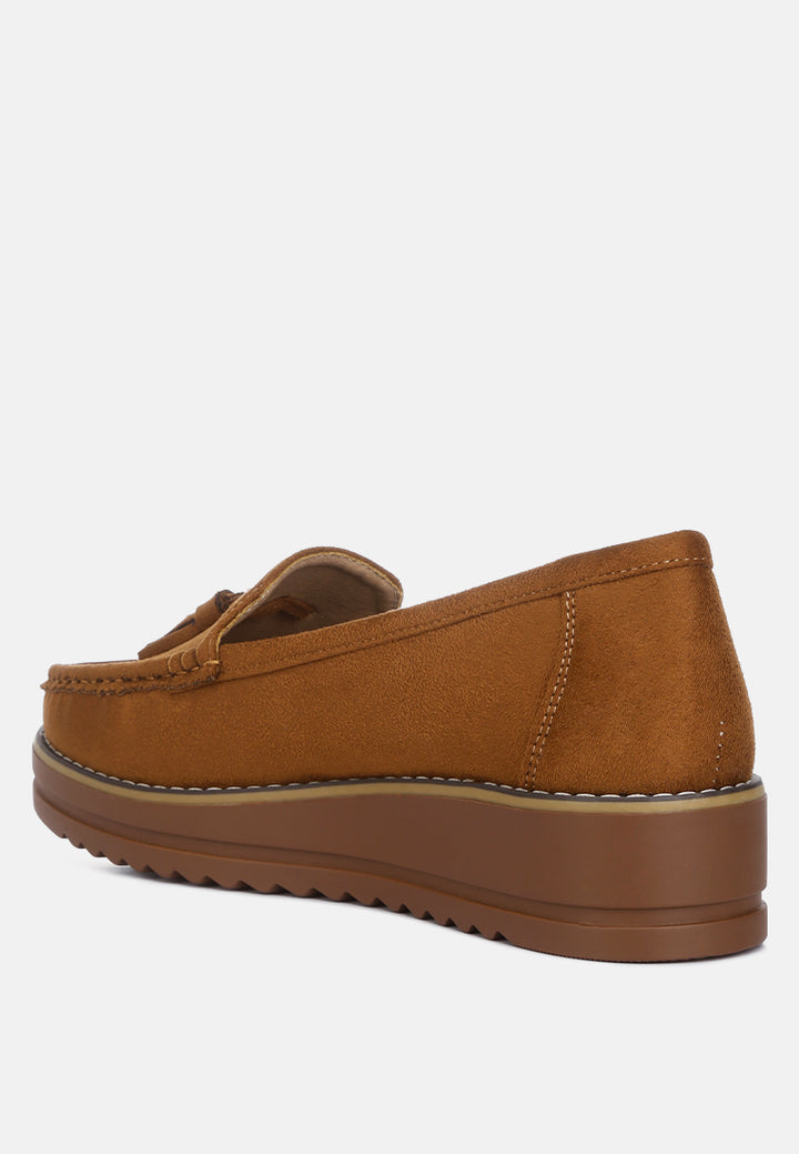 women platform lug sole tassel loafers#color_tan