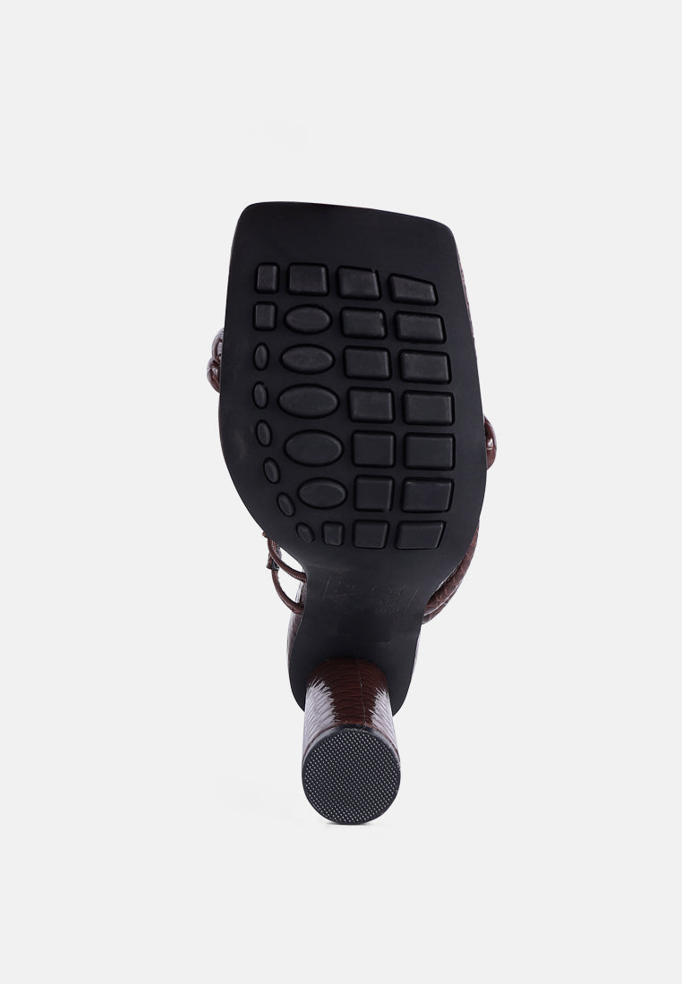 dandelion high block heeled croc sandals#color_brown