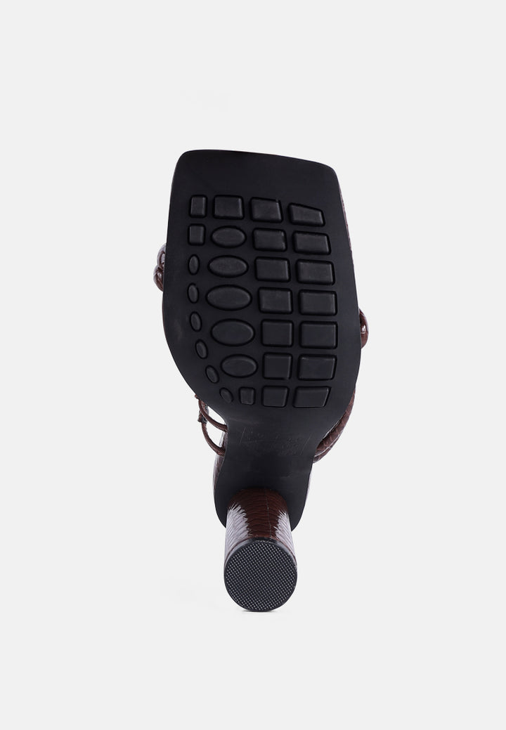 dandelion high block heeled croc sandals#color_brown