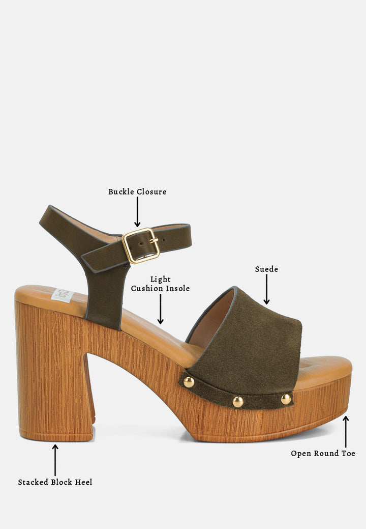 women suede high block sandals#color_olive-green