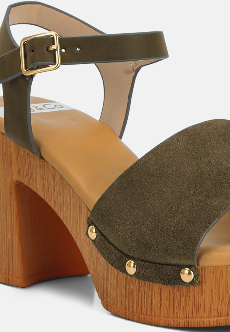 women suede high block sandals#color_olive-green