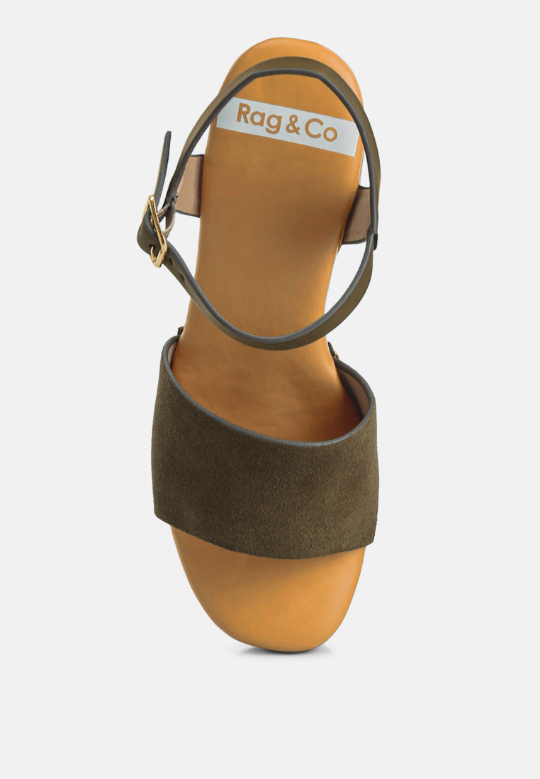 women suede high block sandals#color_olive-green
