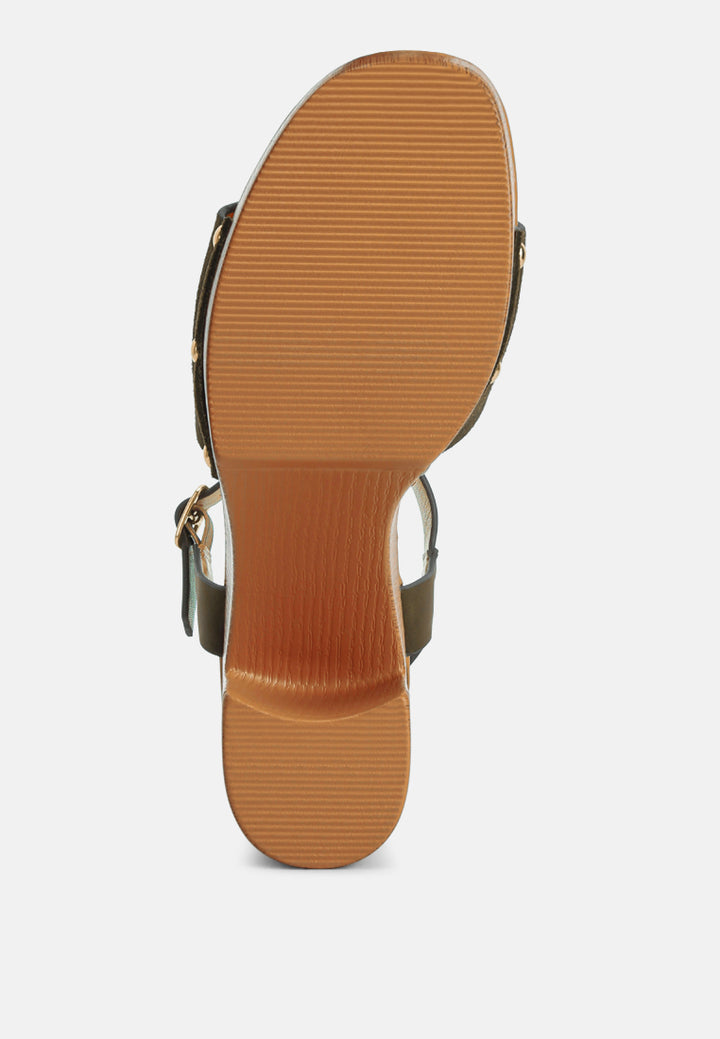 women suede high block sandals#color_olive-green