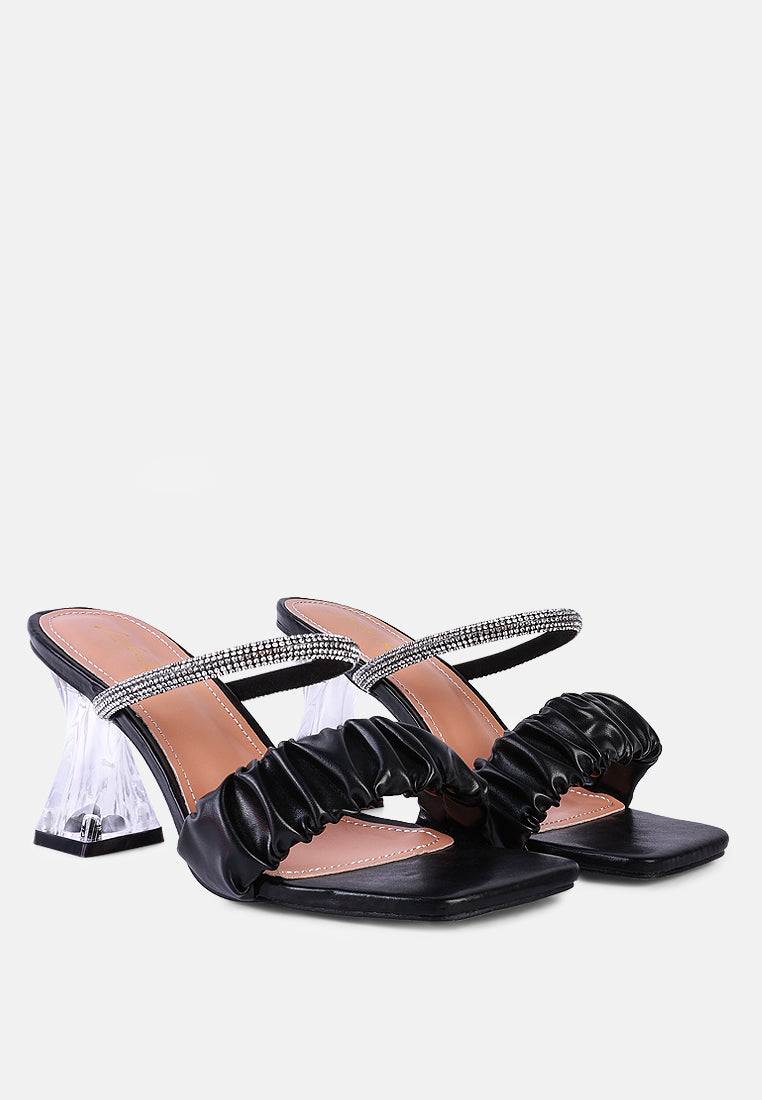 women clear heel rhinestone sandals#color_black