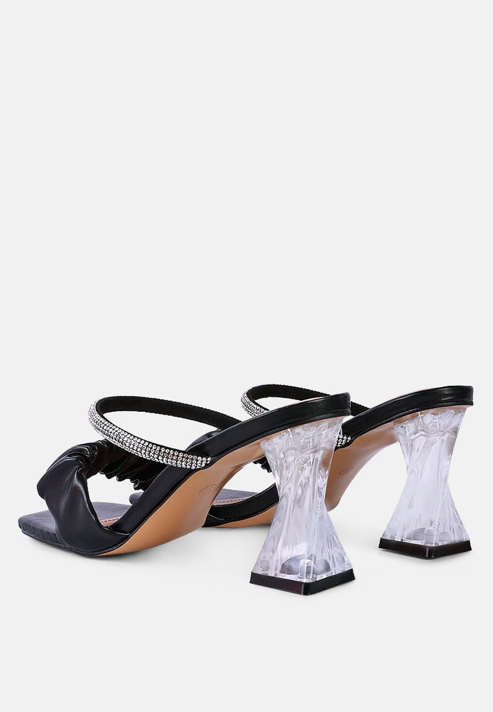 women clear heel rhinestone sandals#color_black