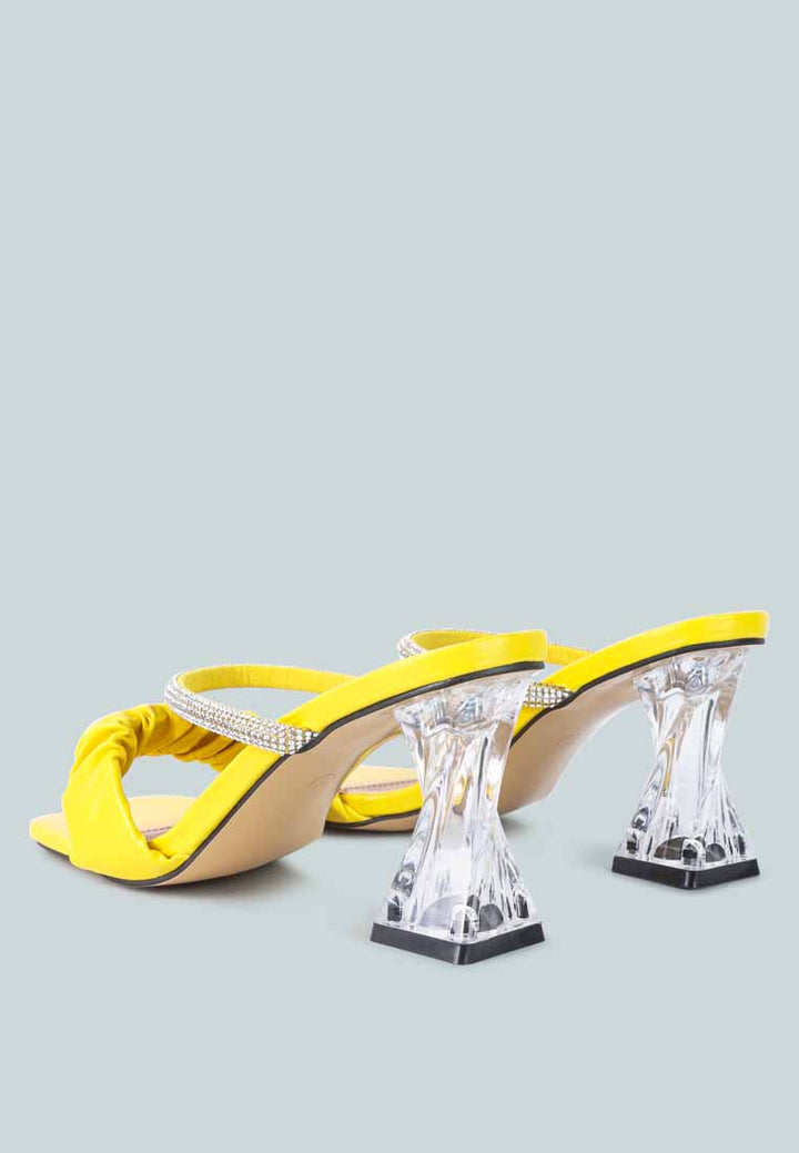 women clear heel rhinestone sandals#color_yellow