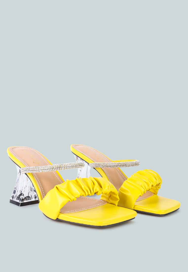 women clear heel rhinestone sandals#color_yellow