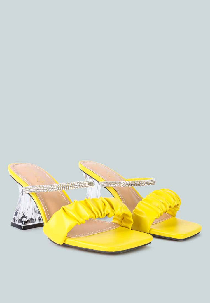 women clear heel rhinestone sandals#color_yellow