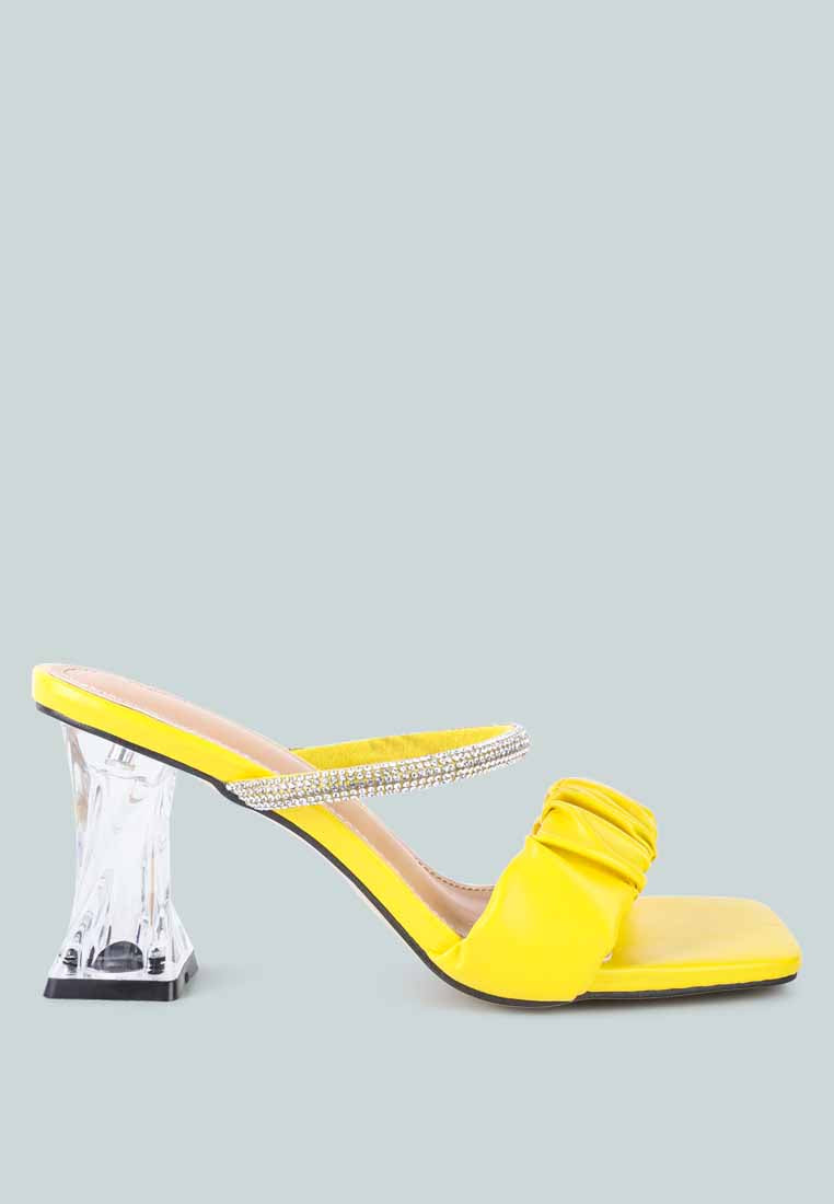 date look clear heel rhinestone sandals#color_yellow