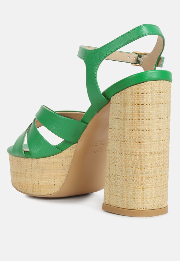 women crosscross strap slim block heel sandals#color_green