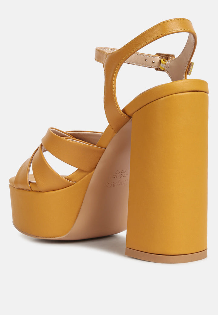 women cross strap slim block heel sandals#color_tan