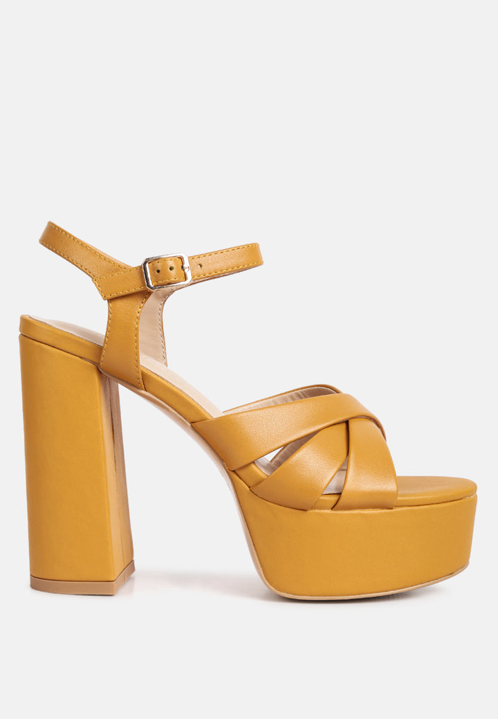 women cross strap slim block heel sandals#color_tan
