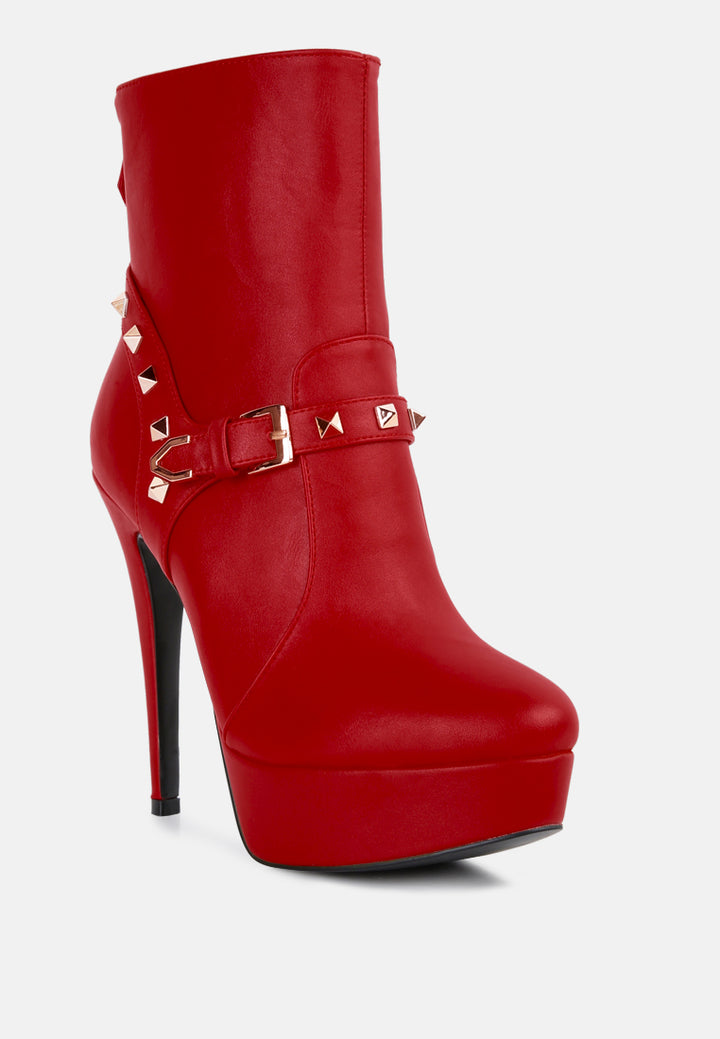 dejang metal stud faux leather ankle boot#color_red