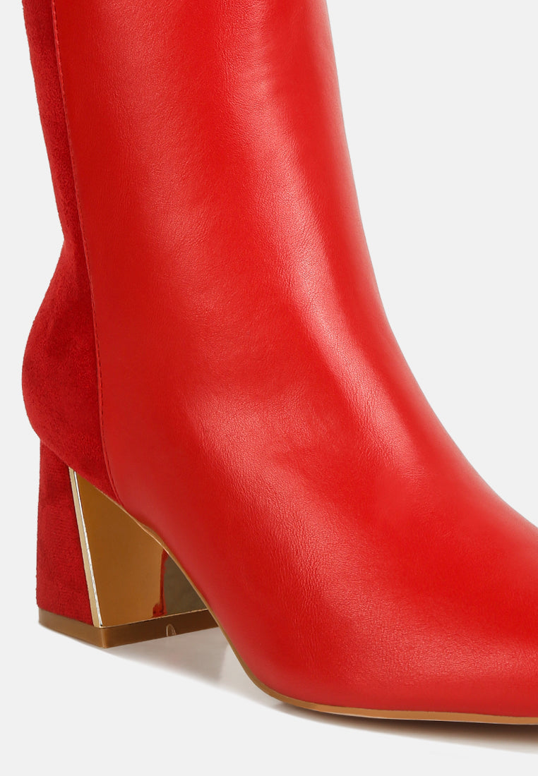 women suede back panel high ankle boots#color_red
