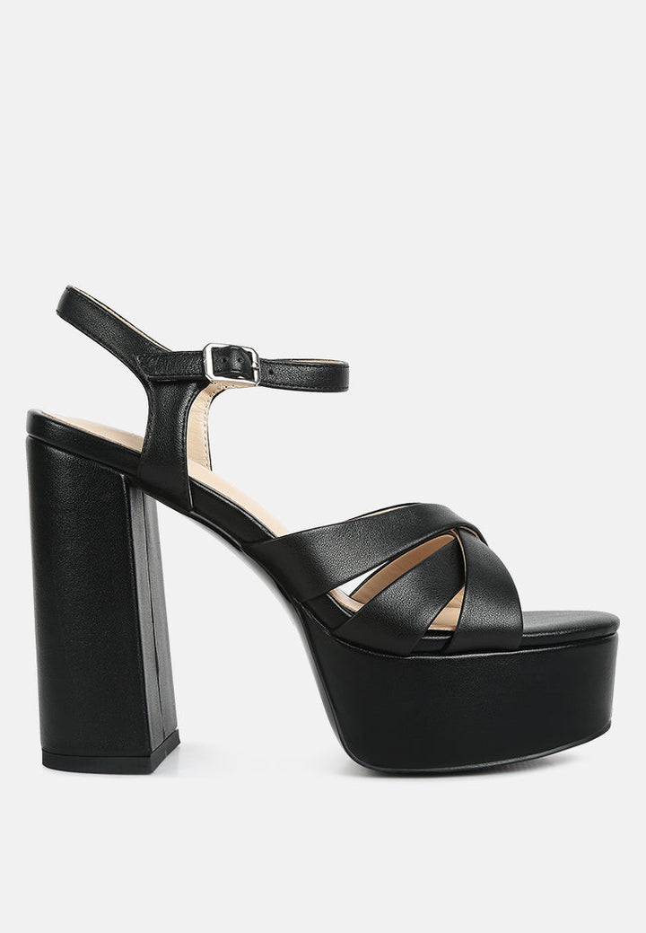 women crosscross strap slim block heel sandals#color_black