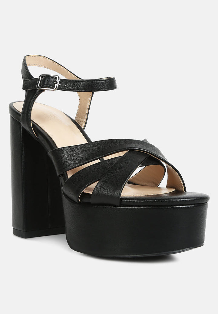 women crosscross strap slim block heel sandals#color_black
