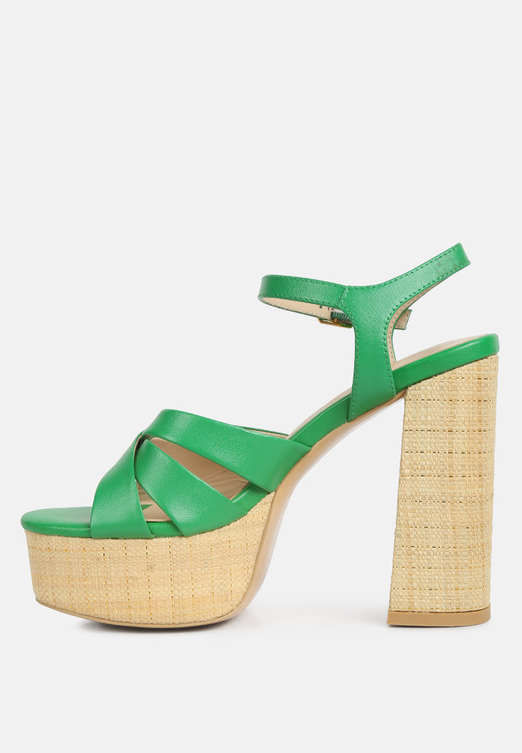 women crosscross strap slim block heel sandals#color_green