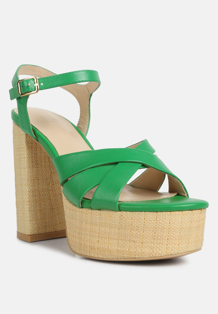 women crosscross strap slim block heel sandals#color_green