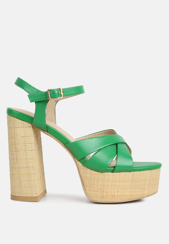women crosscross strap slim block heel sandals#color_green