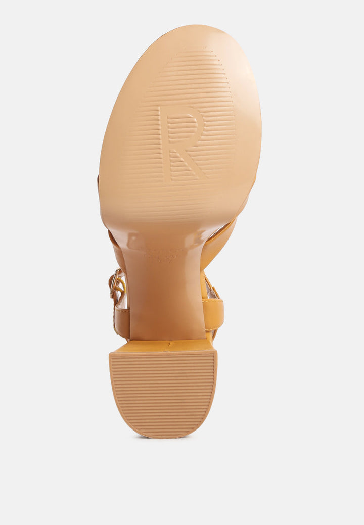 women crosscross strap slim block heel sandals#color_tan