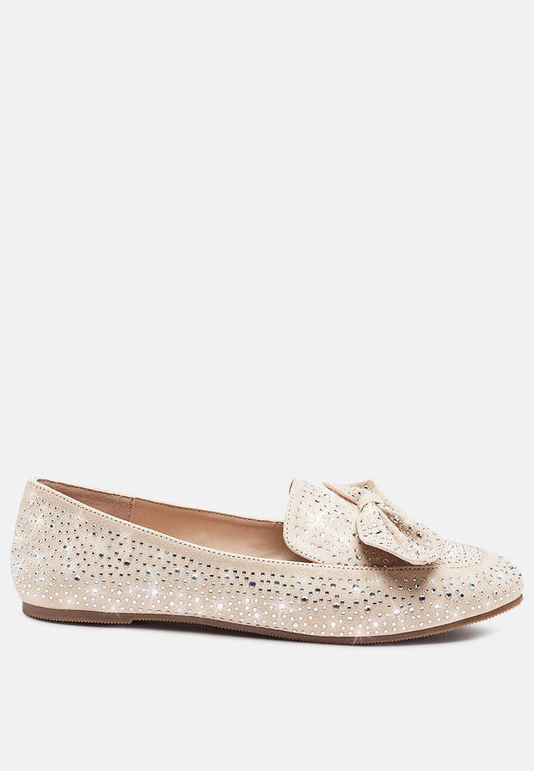 women dewdrops embellished casual bow loafer#color_beige