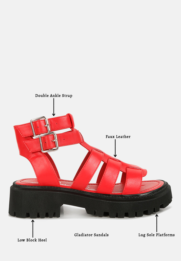 women flatform gladiator sandals#color_red