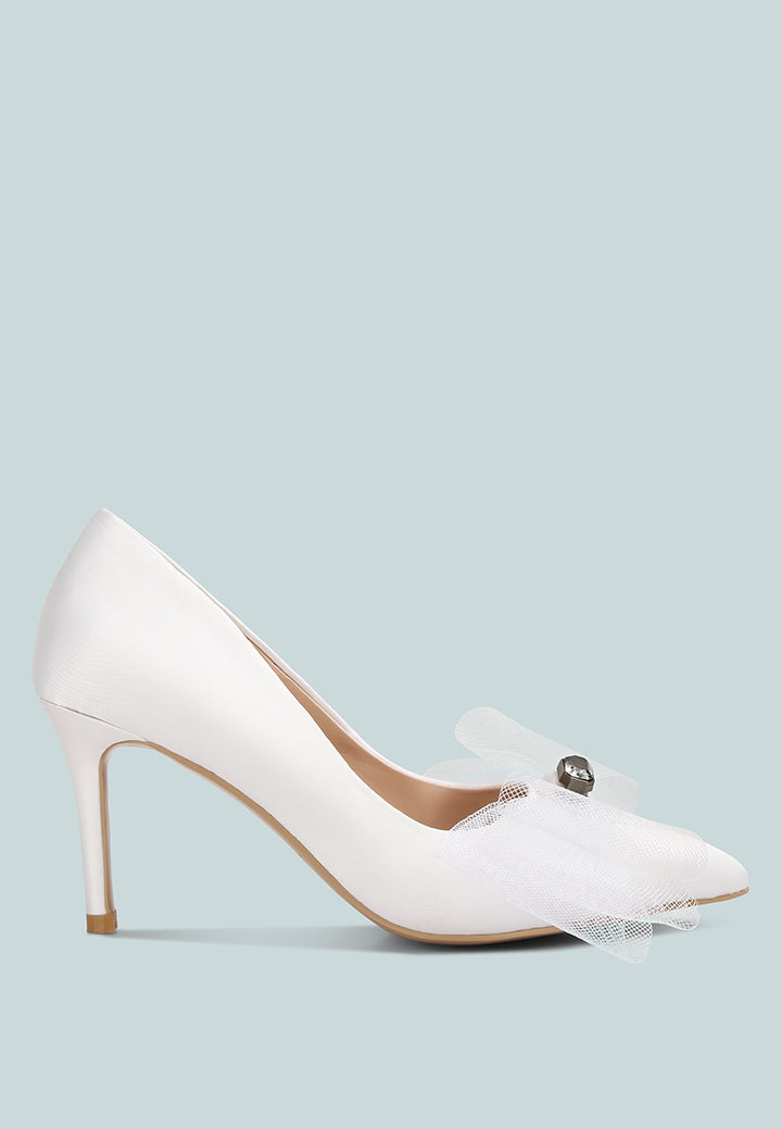 diamante embellished bow stiletto pumps#color_white