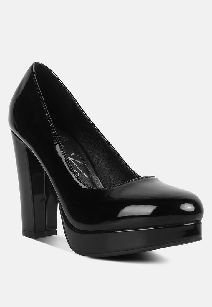 women patent faux leather pump sandals#color_black