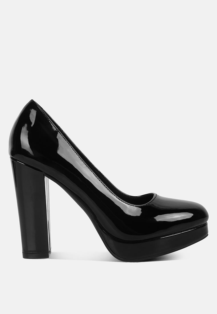 women patent faux leather pump sandals#color_black