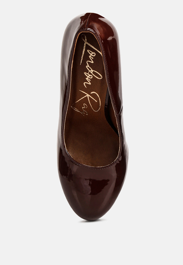 women patent faux leather pump sandals#color_brown