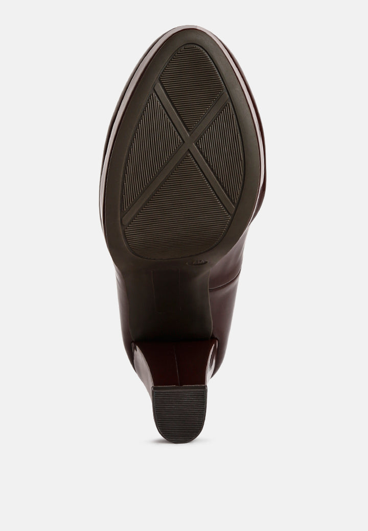 women patent faux leather pump sandals#color_brown