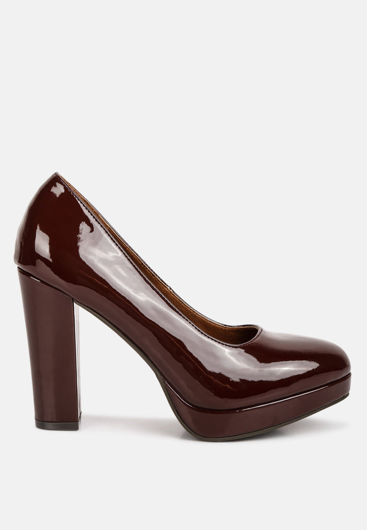 women patent faux leather pump sandals#color_brown