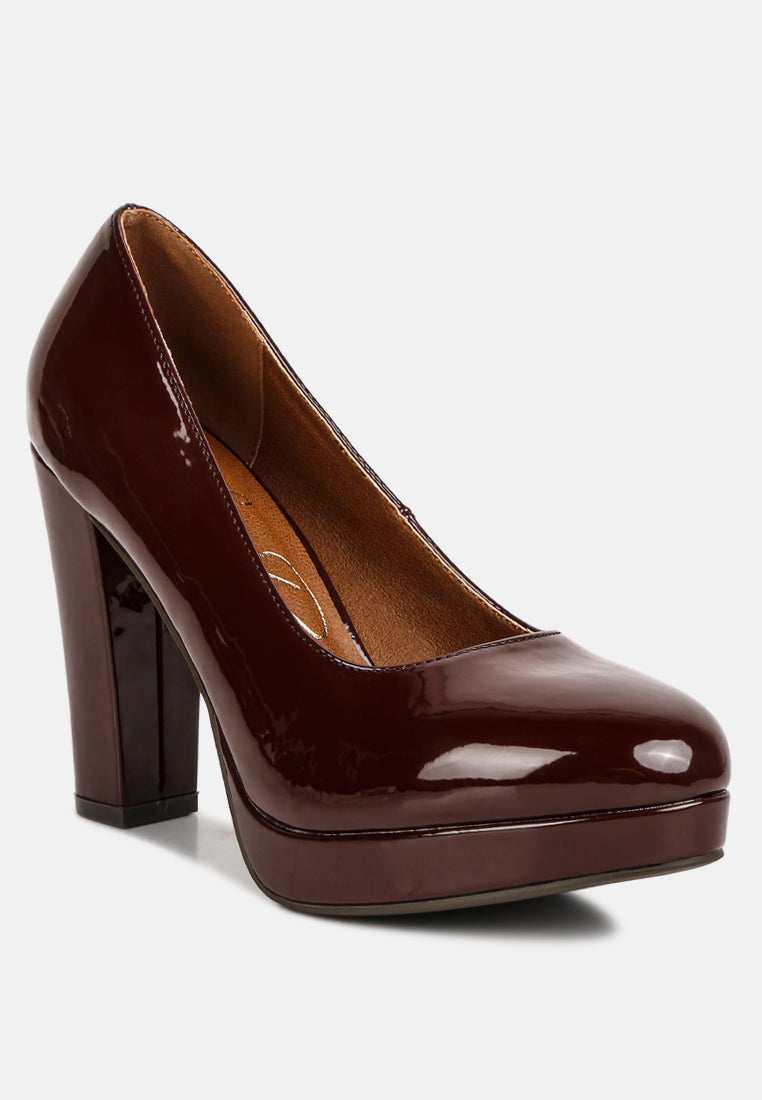 women patent faux leather pump sandals#color_brown