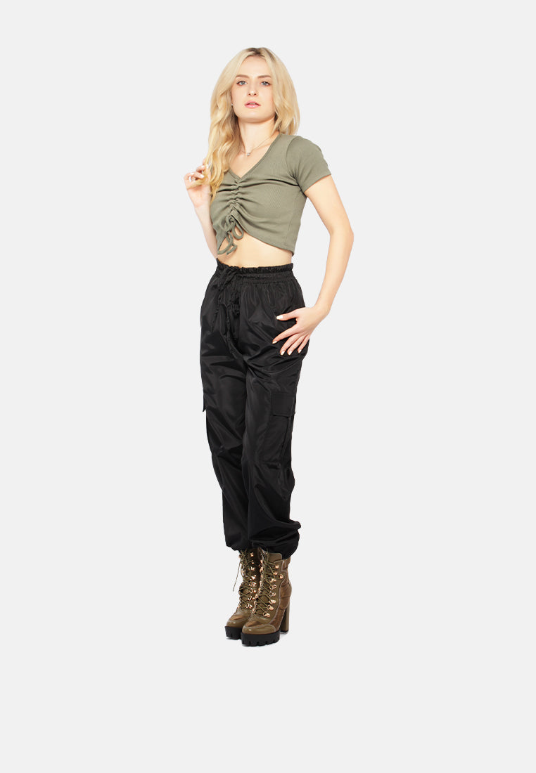 drawstring detail crop top#color_olive