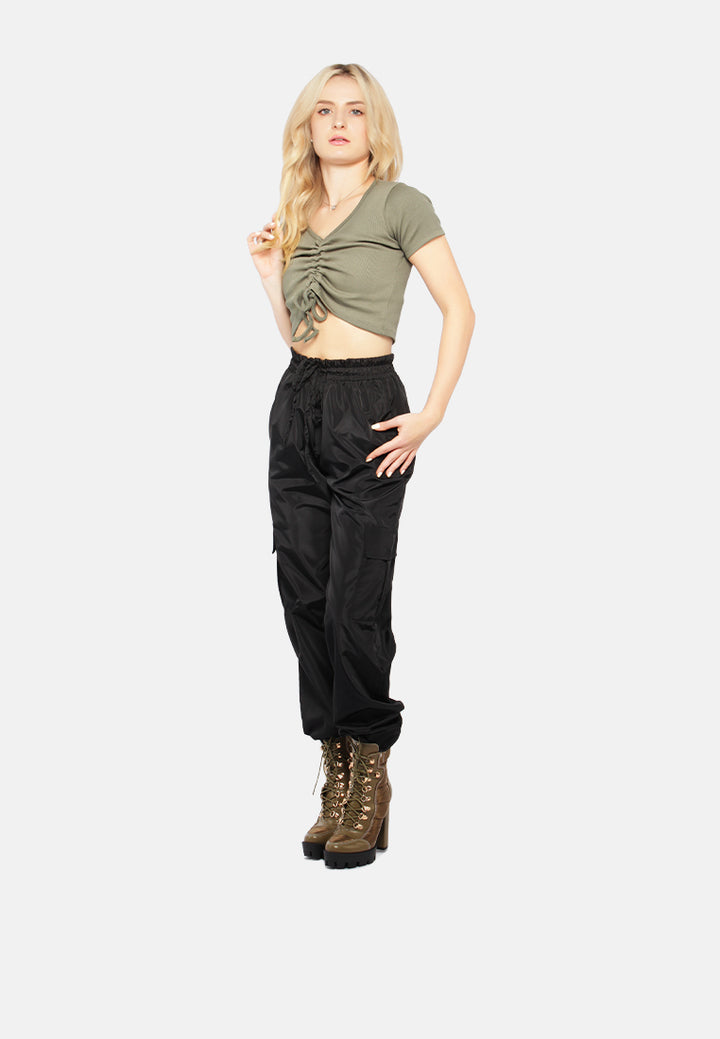 drawstring detail crop top#color_olive