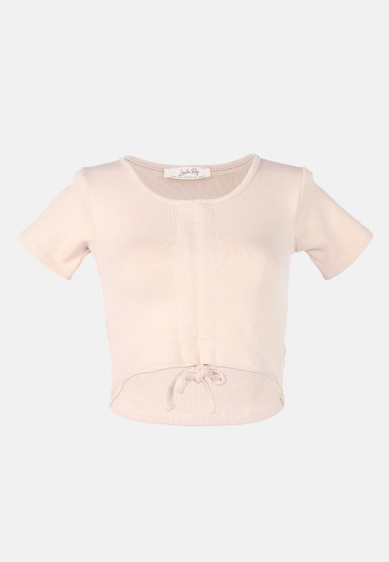 drawstring detail crop top#color_beige
