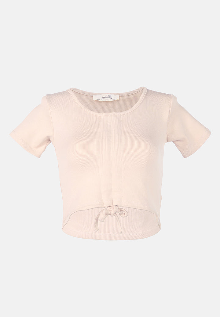 drawstring detail crop top#color_beige