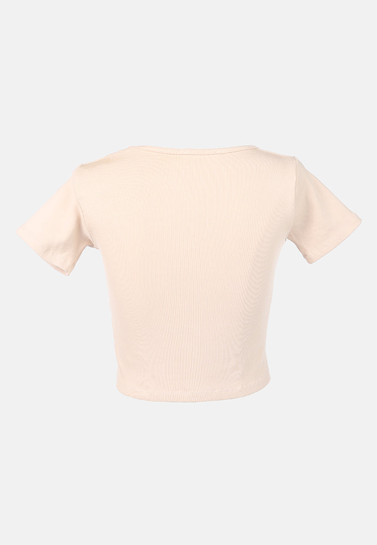 drawstring detail crop top#color_beige