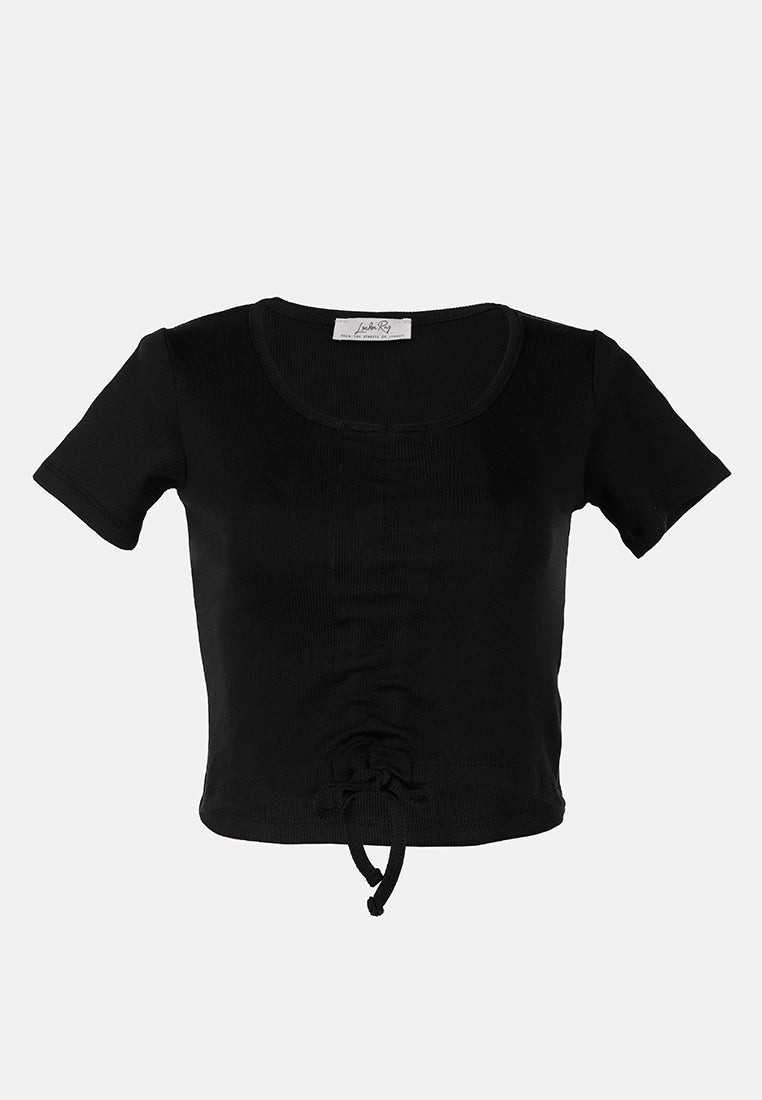 drawstring detail crop top#color_black