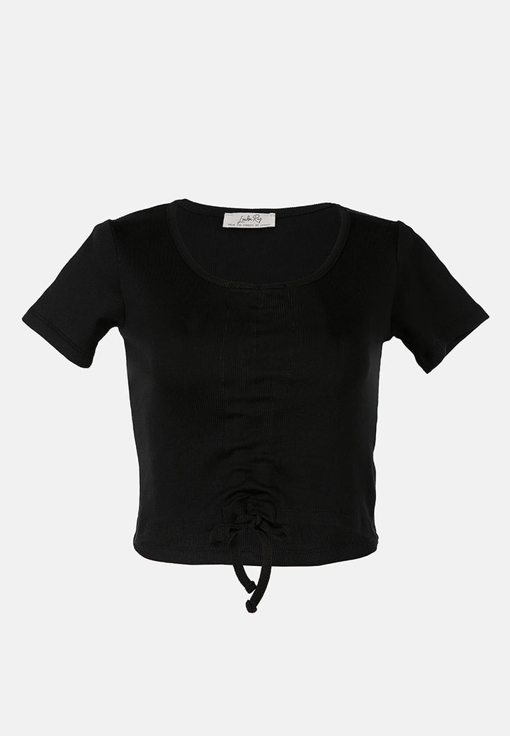 drawstring detail crop top#color_black